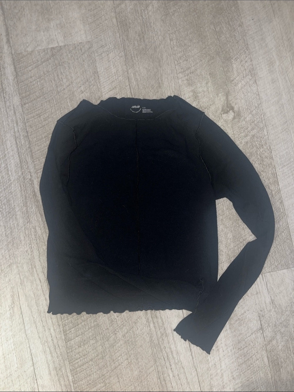 aerie Black Long Sleeve Ribbed Crew Top